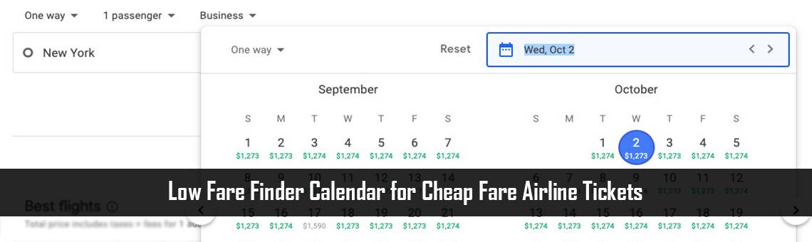 Low Fare Finder Calendar for Cheap Fare Airline Tickets